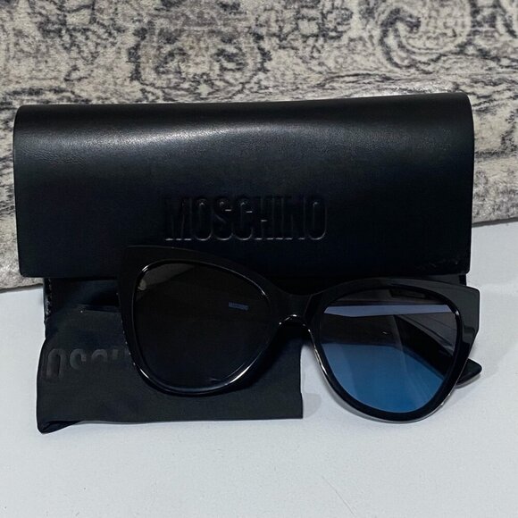 NEW MOSCHINO Sunglasses Black Cat Eye Sunglasses with GOLD detail - Picture 2 of 5